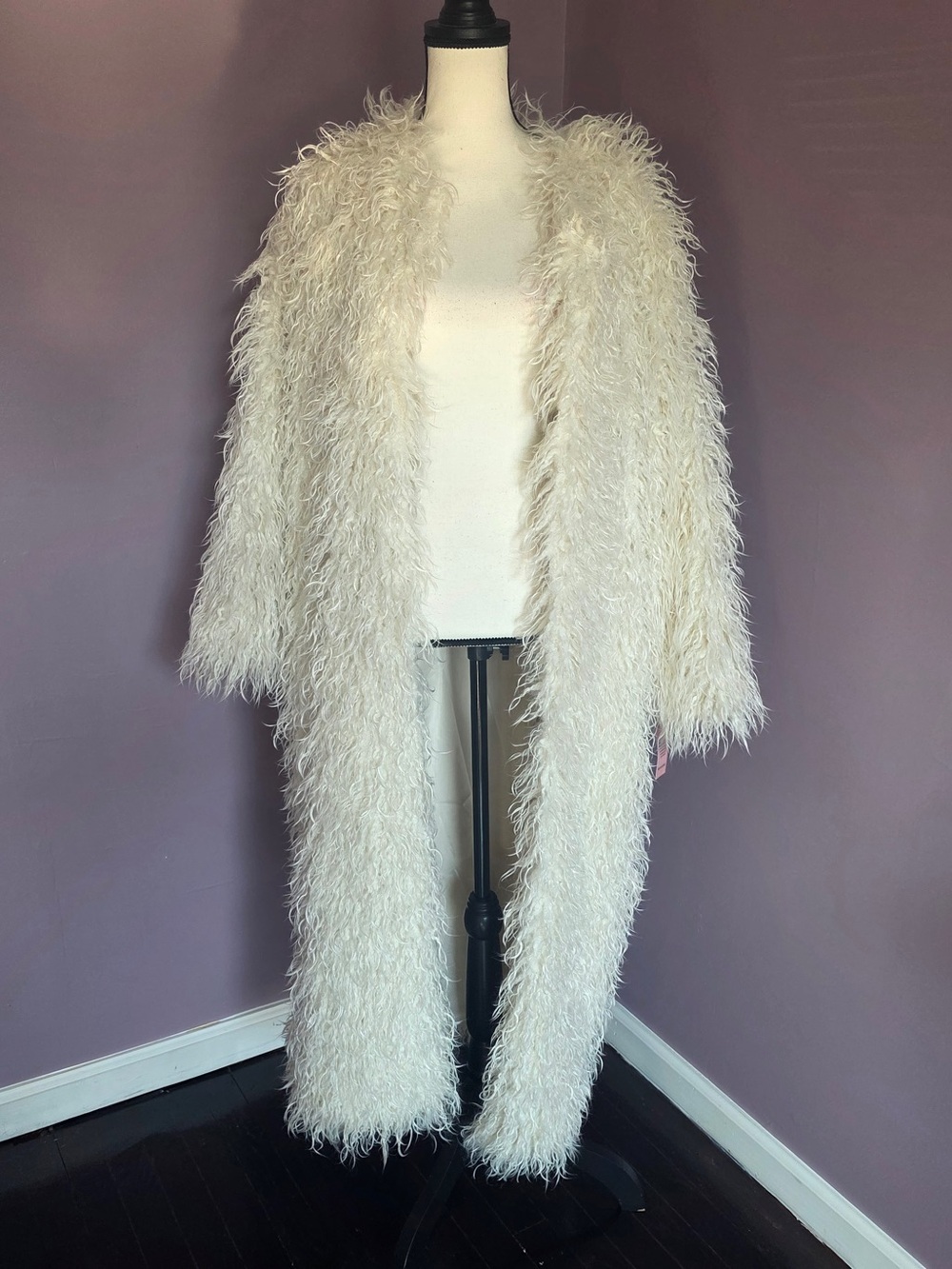 Long White Faux Fur Feathered Duster Coat - Picture 2 of 7